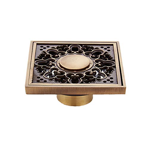 Kirok Bathroom Shower Floor Drain, Kitchen Floor Drain Copper Deodorant Insect Control Anti-Backwater Large Flow Bronze Square Antique Balcony Drain Stoppers, A,2