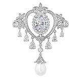 Cubic Zirconia Crystal Simulated Pearl Brooch Pins for Women,Rhinestone Brooches for Women Bouquets
