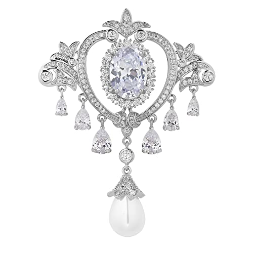 Cubic Zirconia Crystal Simulated Pearl Brooch Pins For Women,Rhinestone Brooches For Women Bouquets Costume Jewelry #TOP6