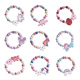 VEOIRXU 9 Piezas Pulseras Niña Colores Madera Flores Unicornio Mariposa Arcoíris Joyería Set Elásticas Pulseras de la Amistad para Fiesta Regalos Cumpleaños Niños Niñas (9 Estilos)