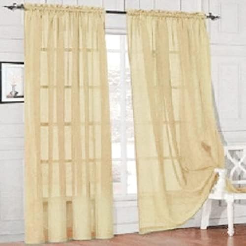 HooHero Yellow Simple Solid Elegant Design Sheer Curtains Window Treatments Rod Pocket Top for Kids Nursery Room Tulle