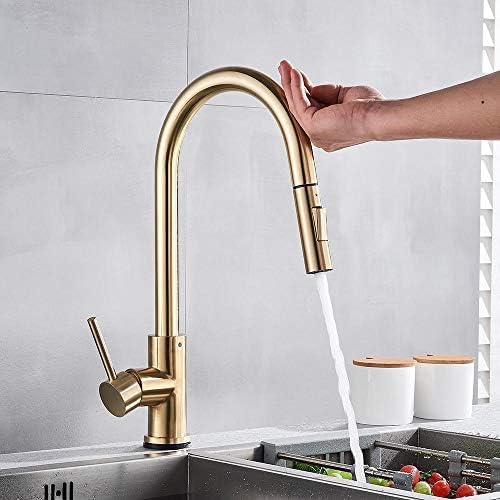 ZQFHSX Brushed Gold Kitchen Faucets Smart Touch Induction Sensitive Faucet Mixer Tap Dual Outlet Water Modes