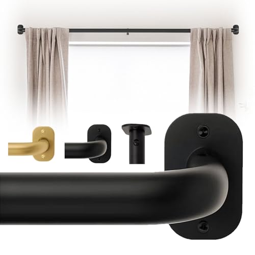 Blackout Curtain Rod Wrap Around Design, Adjustable 66-120 Inches, Wall/Ceiling Mount, 1 Inch Diameter, Room Darkening French Return Heavy Duty Metal, Modern Minimalist Bracket, Matte Black