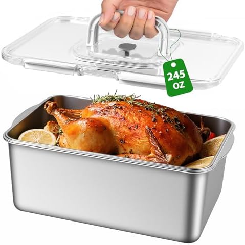 7000 ML / 245 oz /30 Cup Extra Large Food Containers with Lid and Handle, Portable Stainless Steel Food Storage Container for Roasting Chicken, Large Cuts of Meat, Fruits, Party, BPA Free, Oven Safe
