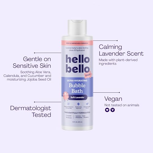 Image of Hello Bello Baby Premium Bubble Bath, Gentle Soft Lavender Scent, for Babies and Kids, 10oz Bottle (Pack of 2)