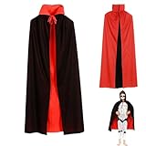 MagiSel Capa Vampiro Halloween, Capa Halloween Cosplay, Capa Reversible Negro Rojo, Capa de Vampiro de 90 cm Reversible con Capucha, para Disfraces y Decoraciones de Carnaval y Halloween