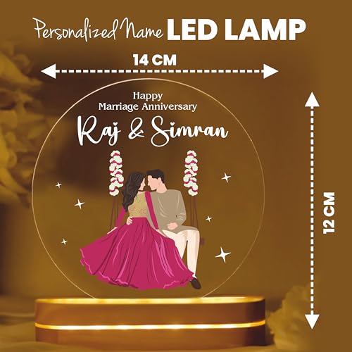 Image of PRINTHUA Plastic Personalized LED Night Table Lamp with Custom Name,Unique Gift for Women,Men,Kids,Girlfriend,Boyfriend,Husband,Wife|Perfect for Birthdays,& Special Occasions (Cute Couple),Multi Color