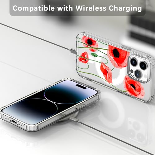 Idocolors for iPhone 15 Case, Compatible with MagSafe, Cute Poppy Flower Magnetic Phone Case, Crystal Clear Slim Fit Soft Transparent Shockproof Protective Phone Cover for Women Girls - image 5