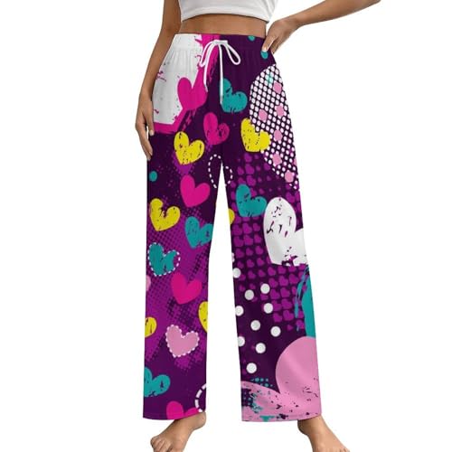 Pantalon de pyjama femme bas de nuit à motifs cœurs taille S avec poches
