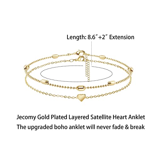 Jecomy Dainty Anklet For Women 14K Gold Plated Anklets Waterproof Ankle Bracelets Layered Heart Anklet Cute Beaded Chain Anklets Summer Jewelry Gift For Girls #TOP6