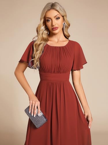 Image of Ever-Pretty Women's Chiffon Crew Neck Empire Waist Wedding Guest Dress Summer Short Sleeve Semi Formal Dresses 02053