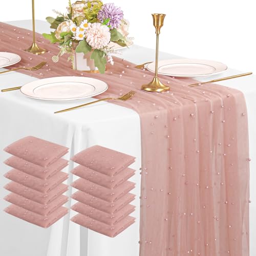 12 Pack 10FT Pearl Table Runner 30x120 Inch Dusty Pink
