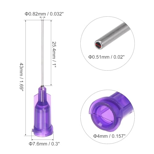 QUARKZMAN Industrielle Stumpfe Spitzen Kanülen 21G 1 Zoll Länge mit Luer Lock Schraubanschluss, Dosierkanüle für Flüssigklebepistole, 40 Stück (Lila)