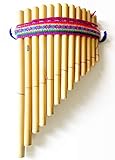 Traditional Peruvian Pan Flute, 13 Tubes, Natural Finish with Colorful Woven Band