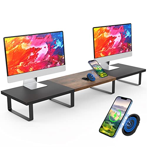 Ursetup Dual Monitor Stand Riser with 3 in 1 Wireless Charger