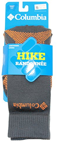 Columbia Hiking Lightweight Merino Crew Socks, 1 Pair, Small, Char/Orange