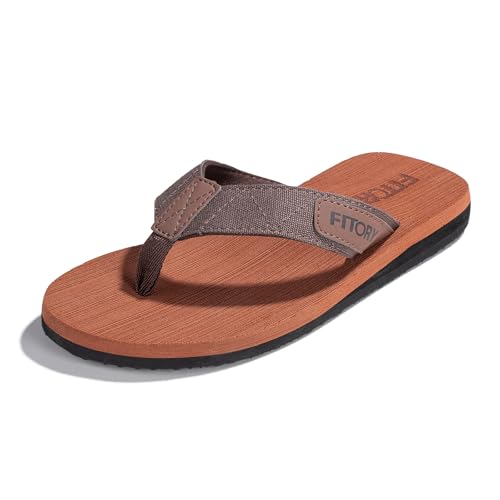 FITORY Men's Flip-Flops, Thongs Sandals Comfort Slippers for Beach Reddish Brown Size 13