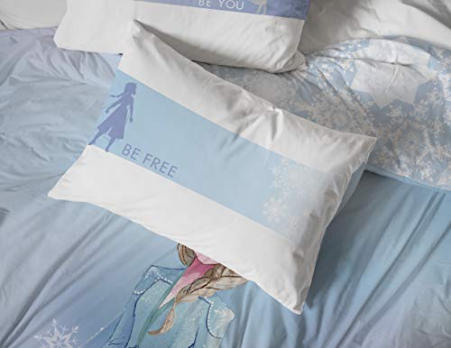Image of Disney Frozen Elsa Full Comforter Set 7 Piece Kids Princess Bedding, Blue | Bed in a Bag, Comforter Sheets Shams Pillowcases, Official Brand, Soft Microfiber, Machine Washable, Girls Gift