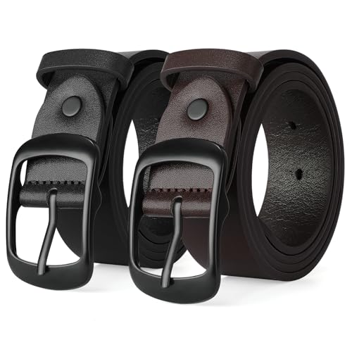 VONMELLI 2 Packs Leather Belts for Women Jeans Dress, Fashion Leather Ladies Waist Belt, Black Coffee M