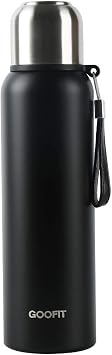 GOOFIT Insulated Water Bottle with Carrying Strap, Metal Stainless Steel Kids Water Bottle, Double-Walled Vacuum Thickened Design BPA-Free, Fits in Travel and Sports,27Oz Black