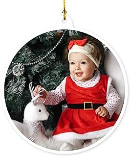 Personalised Any Photo Acrylic Christmas Tree Bauble Keepsake Hanging Ornament with glitter gold ribbon. Gift Idea.