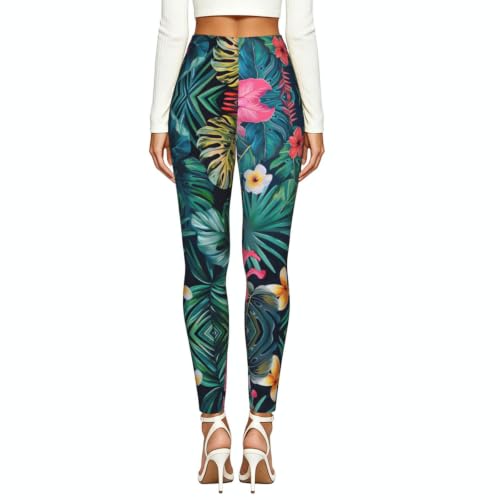 Leggings de compresión mujer con estampado de hojas tropicales y flores de cintura alta para yoga 3