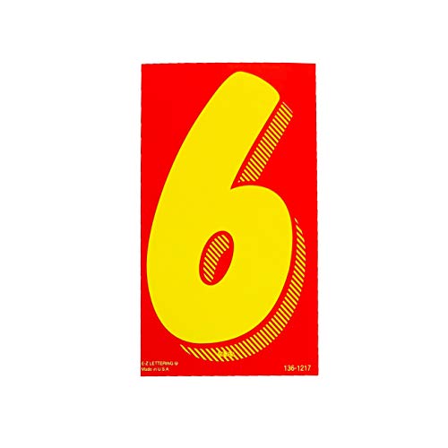 Image of EZ Line Vinyl Decals for Cars Red and Yellow Large Number Stickers Windshield Numbers Dealer Supplies EZ136 (Number 6)