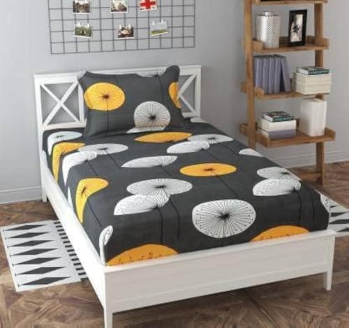Image of Prime Collection 225 TC Cotton-Blend Fabric Single Sized(90x60) Inch 1 Bedsheet with 1 Pillow Covers - Single Bedsheet for Single Bed (Grey & Orange)