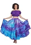 Wevez Women's 25 Yard Cotton Tie Dye 4 Tier Gypsy Belly Dance Skirt(blue-purple-tiedye)