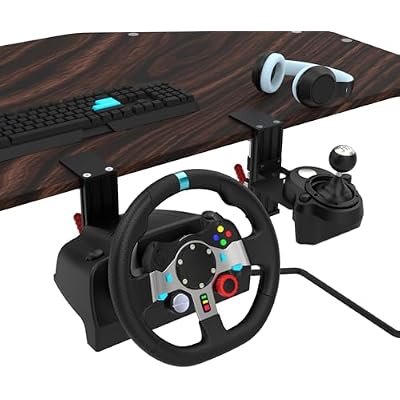 EG STARTS SIM Racing Wheel Stand Desk Mount, Heavy Duty Desk Clamp with 480-Pound Force, Compatible Logitech G25 G27 G29 G920 G923 Thrustmaster T248 T300RS T-GT TS-PC Black Metal Gaming Cockpit Shelf