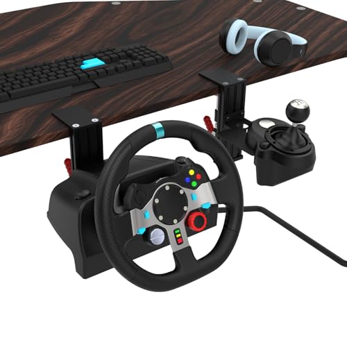 EG STARTS SIM Racing Wheel Stand Desk Mount, Heavy Duty Desk Clamp with 480-Pound Force, Compatible Logitech G25 G27 G29 G920 G923 Thrustmaster T248 T300RS T-GT TS-PC Black Metal Gaming Cockpit Shelf