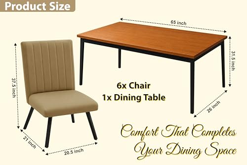 Image of Rosebell 6 Seater Dining Table Set with Cushioned Chairs | Modern Dining Table for Home, Dining Room & Kitchen | Black Metal Legs | Golden