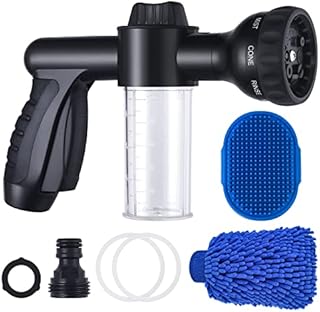 Garden Hose Nozzle, Hose Soap Sprayer Attachment, Car Wash Hose Sprayer With Soap Dispenser Bottle & Dog Rubber Comb Brush, Dog Bathing Sprayer for Pet Showering, Car Washing, Watering Plants, Patio