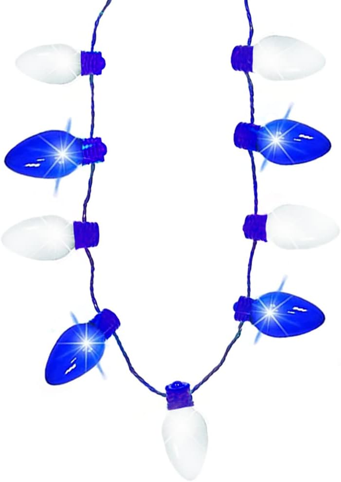 The Dreidel Company Hanukkah Bulb Necklace Light-Up Colorful Necklace, Costume Accessory, Party Favor, 25" (24-Pack)