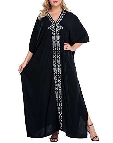 HDE Women UPF 30+ Kaftan Dress Oversize V Neck Long Plus Size Maxi Swim Cover Up