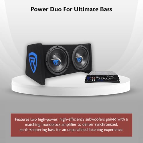 Image of Rockville RV8.2A Dual 8 inch Car Subwoofer Enclosure with Mono Amp & Wiring Kit