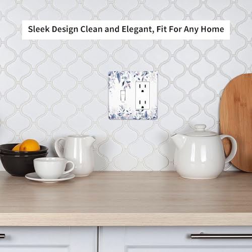 Decorative Outlet Covers Rustic Ink Blue Eucalyptus Leaves Sage leaf 2 Gang Outlet Cover Wall Plate Single Toggle Rocker Light Switch Cover Plate Switch Plate Covers for Bedroom Decor