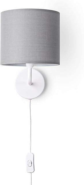 Paco Home Lampa ¦cienna Wnêtrze W³±cznik Hol Salon Jednokolorowy Dekoracja D³ugo¶æ Kabla 3m E14, Rodzaj lampy: Kinkiet - Bia³y, Kolor/rozmiar:Szary (?18cm)