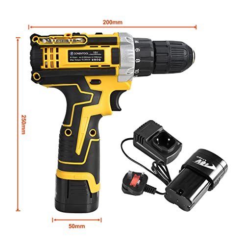 CONENTOOL 18V Akkuschrauber Set, 40N·m Akkubohrer mit 2000mAh Akku, 2-Gang Max.1500rpm, 3/8" (10mm) Bohrfutter, 18+1 Drehmoment Akkubohrer Set, Bohrschrauber mit 36PCS Zubehöre für Haus DIY Projekt – Bild 8