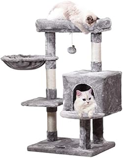 JISSBON 93cm Cat Tree Cat Tower with Padded Plush Perches, Condo, Hammock & Cat Scratching Post for Kittens, Adult Cats, Light Grey