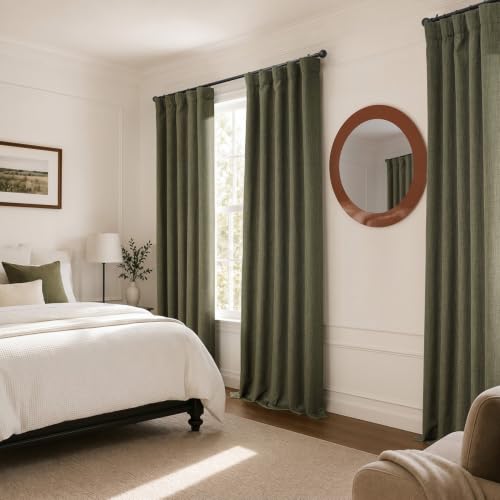 Image of HPD Half Price Drapes - Faux Linen Curtains for Living Room (1 Panel) - 50W X 84L - Textured Room Darkening Curtains for Bedroom 84 Inches Long - Drapes for Home Decor, Khaki Green