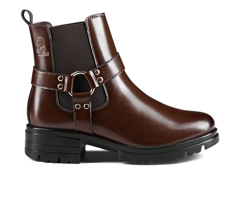 Image of LOUIS STITCH Women's High Ankle Boots| Round Buckle with Straps Slip-On Boots | Casual Slip-On Long Boots for Women | Casual & Formal Outings | LSLD-CLBT-RBTS