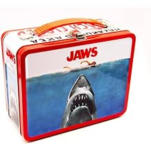 Aquarius Jaws Tin Fun Box with Embossed Cover and Handle 8 x 6 Inches - Collectible Retro Container for Kids Toys, Cards and Memorabilia Merch