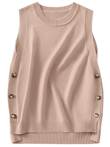 Image of ANRABESS Womens Sweater Vest Summer Sleeveless Crewneck Ribbed Knit Side Button Loose Pullover Tank Tops 2026 Fall Outfits