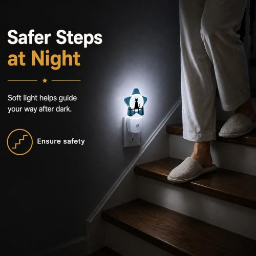 Image of Star Night Light with Dusk to Dawn Sensor, Starry Night Cat Plug in Night Light for Kids Bedroom Nursery, Soft Warm Glow Lamp for Hallway Bathroom Energy Saving