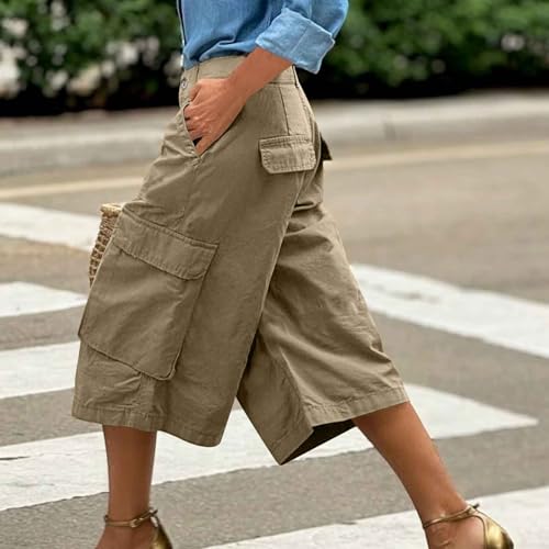 Cargo Pants Women Wide Leg Button Down 3/4 Length Summer Outfits Casual Fashion Breathable Quick Dry Camping Clothes2