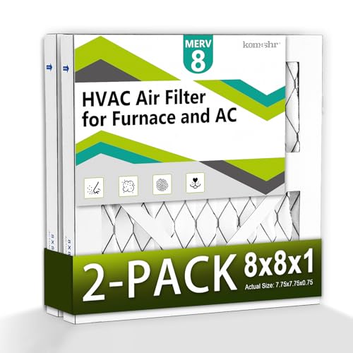 8x8x1 Air Filter MERV 8 (2-Pack) HVAC/Furnace AC Filter Replacement Dust DefenseComparable with MPR 600 & FPR 5 (Actual 7.75x7.75x0.75)