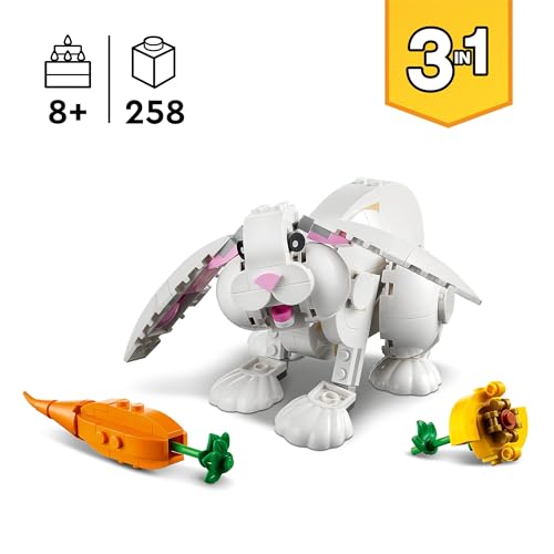 Creator Coniglio Bianco, Set di Costruzioni, Animali Giocattolo per Bambini da 8 Anni in su con Coniglietto, Foca e Pappagallo, Giochi 3 in 1 in Mattoncini 31133 - Lego - Immagine 1