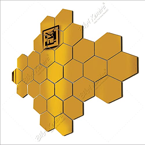 Image of Bikri Kendra - Hexagon 35 Golden with 20 Butterfly Silver Stickers for Wall, Mirror Decor Sticker, Wall Mirror Stickers, Acrylic,