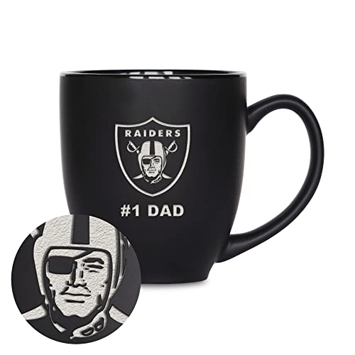 Rico Industries NFL Football Las Vegas Raiders #1 Dad 15oz Laser Engraved Matte Black Ceramic Bistro Mug - for Hot or Cold Drinks